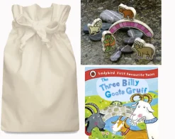 Billy Goats Gruff Story Sack with wooden characters