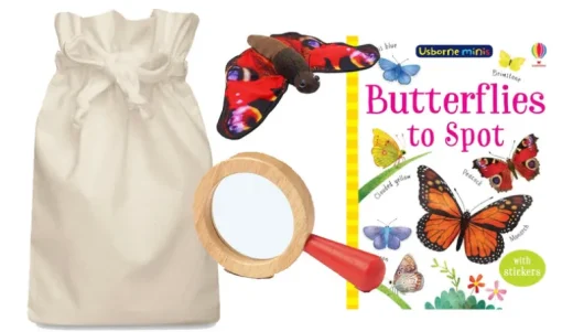 Butterflies Story Sack with TickiT Wooden Magnifying Glass and Finger Puppet