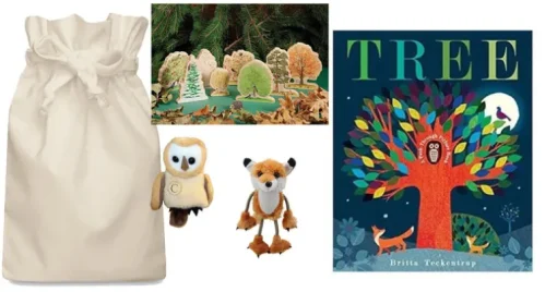 Tree Story Sack with Wooden Tree Set and Finger Puppets